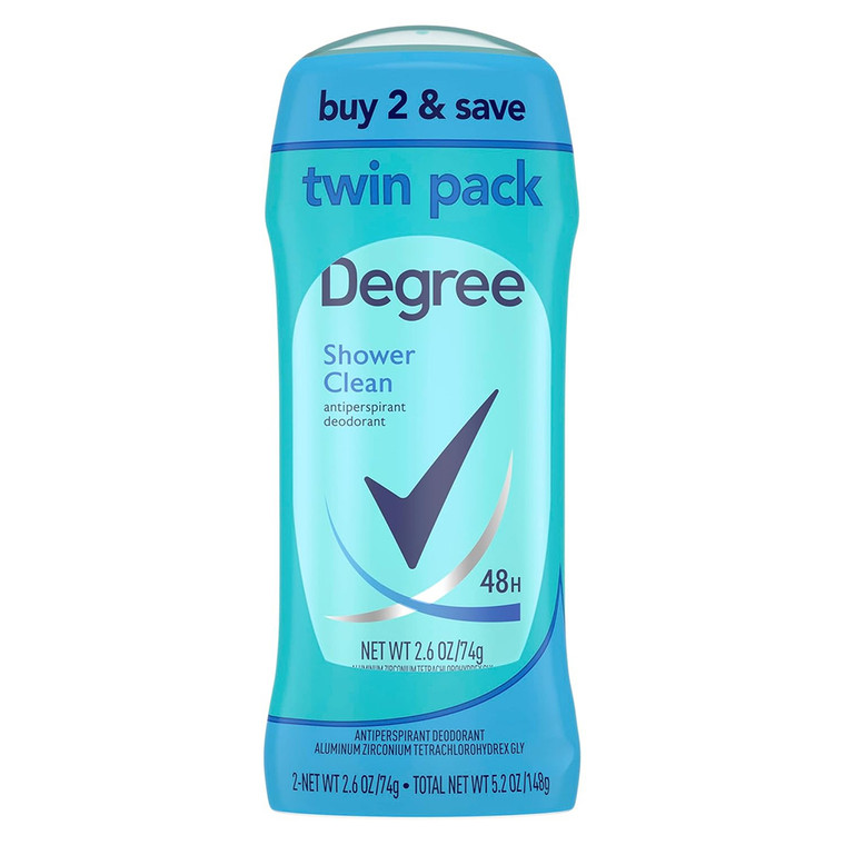 Degree Women Antiperspirant and Deodorant Shower Clean Sweat and Odor Protection Dry Protection Stick Twin Pack 2.6Oz (74g)