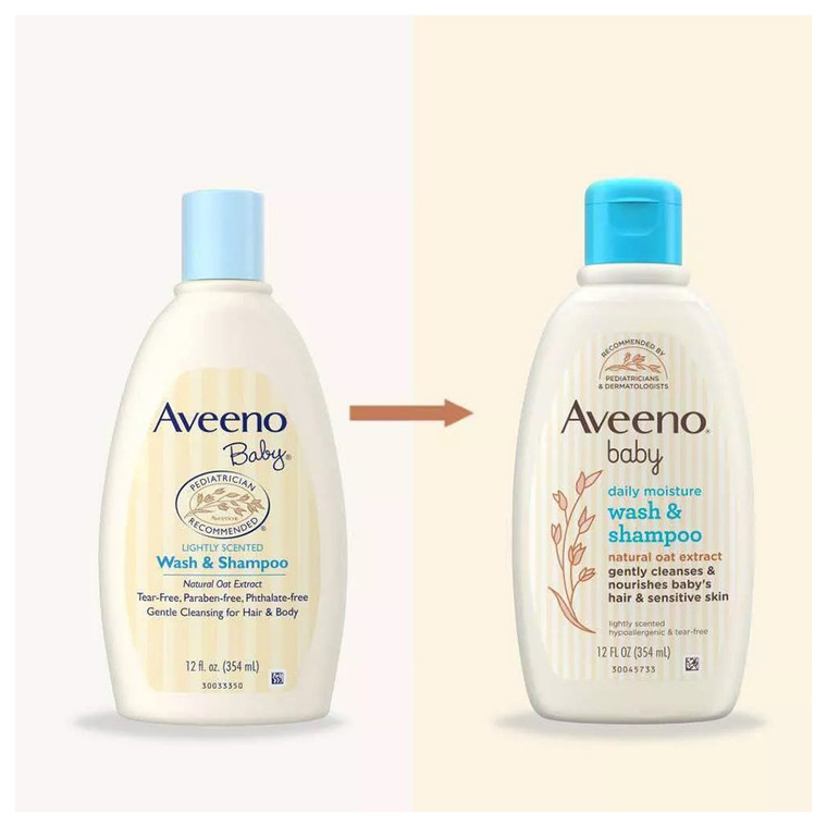 Aveeno Baby Daily Moisture Wash and Shampoo for Gentle Cleansing and Nourishing Babys Hair and Skin 12Oz (354ml)