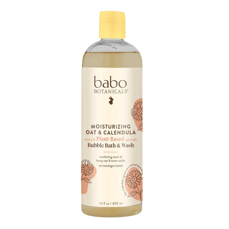 Babo Botanicals Moisturizing Oat and Calendula Plant Based Ingredients Bubble Bath Comforts Moisturizes and Soothes Sensitive Skin 15Oz (450ml)