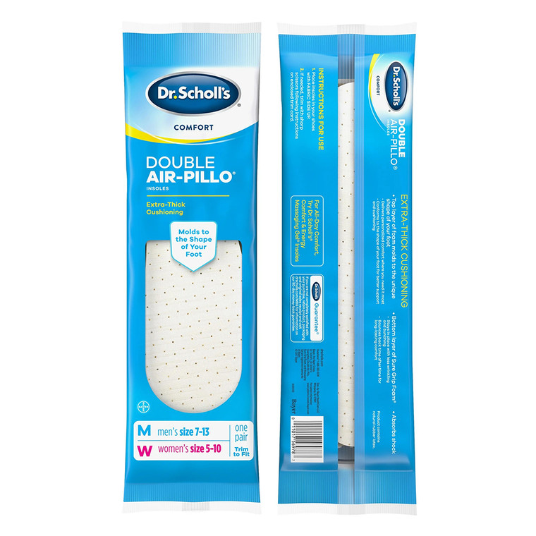 Dr. Scholls Comfort Double Air-Pillo Insoles, Extra Thick Cushioning,  (M 7-13/W 5-10), 1 Pair
