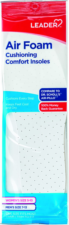 Leader Double Air Foam Cushioning Comfort Insoles with Extra Thick, Unisex, 1 Pair