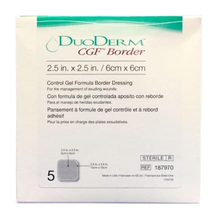 Duoderm Border Cgf Sterile Dressing, Square, Size : 2.5 Inches X 2.5 Inches - 5 Ea