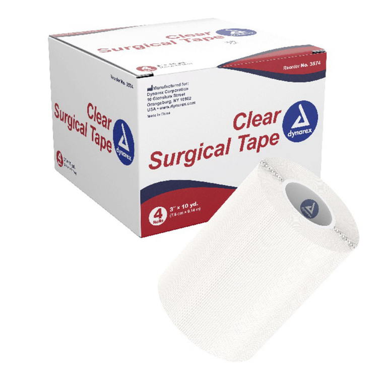 Dynarex Clear Surgical Tape Rolls 3 In X 10 Yds for Securing Dressings Tubing and Catheters 4Ea