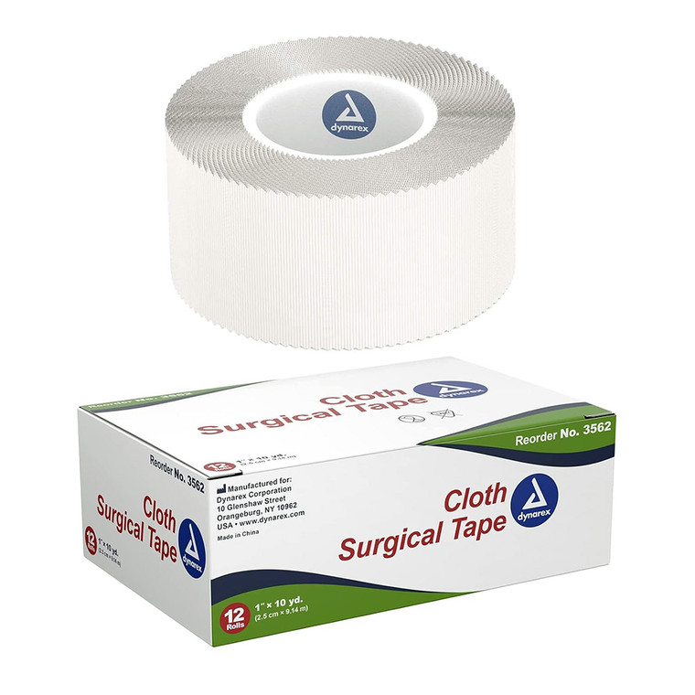 Dynarex Cloth Surgical Tape Rolls 1 In +-?+? 10 Yds for Securing Medical Dressings and Bandages 12Ea