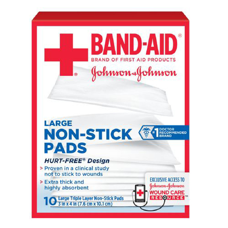 Band Aid First Aid Covers Non Stick Pads, Large 3 Inch X 4 Inch - 10 Ea