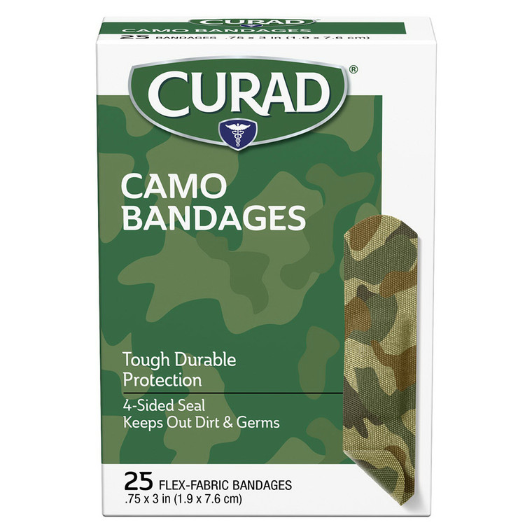 Curad Camo Bandages Green 0.75 Inch x 3 Inch for Protecting Minor Cuts and Scrapes 25Ea