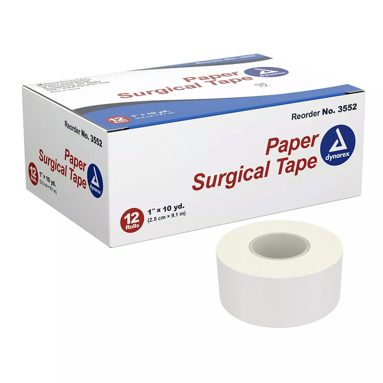 Dynarex Paper Surgical Tape Rolls 1 In ??? 10 Yds for Securing Bandages and Dressings on Skin 12Ea