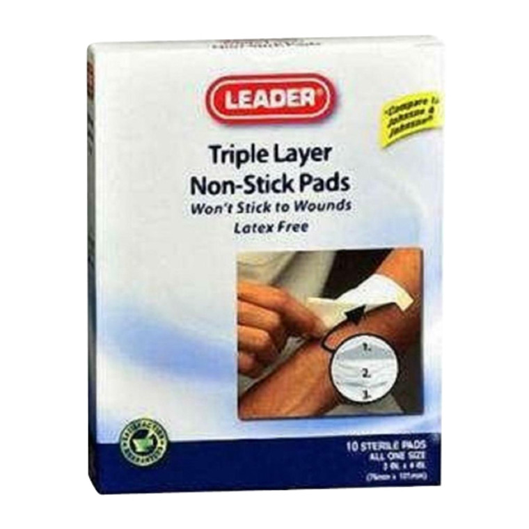 Leader Sterile Triple Layer Non Stick Pads, 3 by 4 Inch, 10 Ea