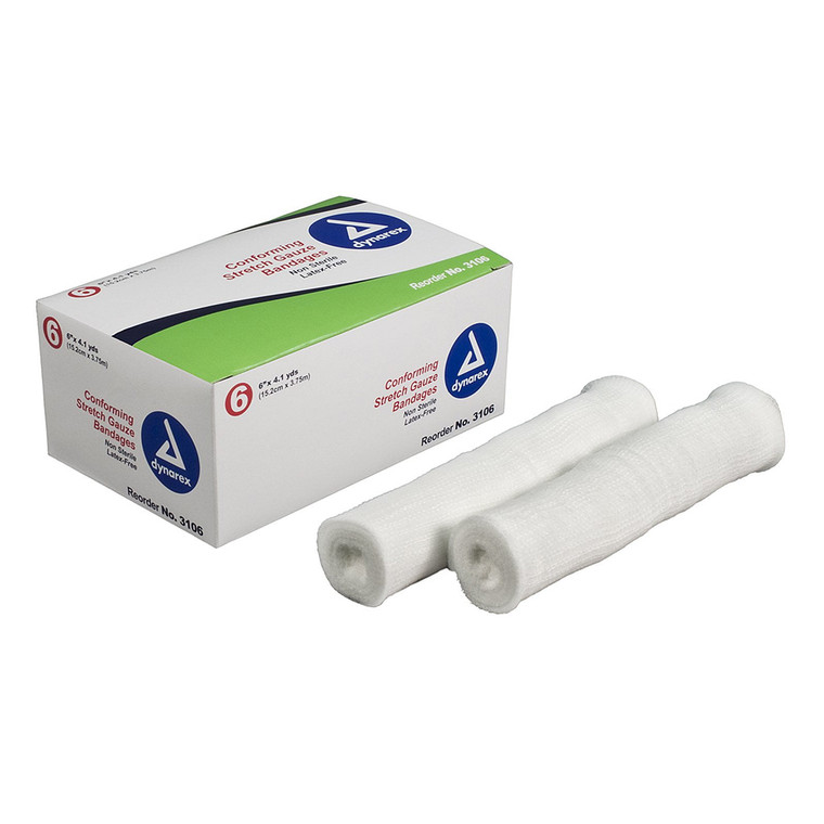 Dynarex Conform Stretch Gauze Bandages Non Sterile 6 in x 4.1 yds for Wound Care and Compression Support 6Ea