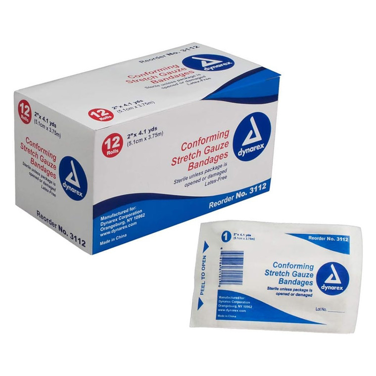 Dynarex Conform Stretch Gauze Bandages Sterile 2 Inches +--??? 4.1 Yards for Wound Dressing 12Ea
