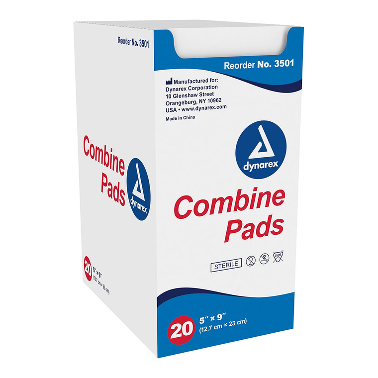 Dynarex Sterile Combine Pads 5 ??? 9 in for Wound Coverage and Fluid Absorption 20Ea