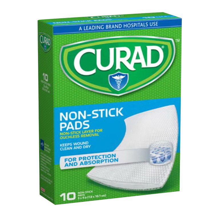 Curad Medium Non Stick Pads 3 Inch x 4 Inch for Wound Coverage and Protection 10Ea