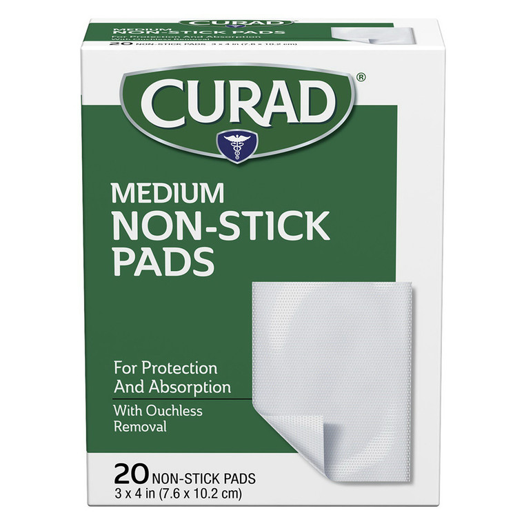 Curad Medium Non Stick Pads 3 Inch x 4 Inch for Wound Protection and Absorption 20Ea