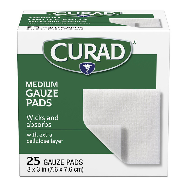 Curad Medium Gauze Pads 3 Inch x 3 Inch for Covering and Protecting Minor Wounds 25Ea