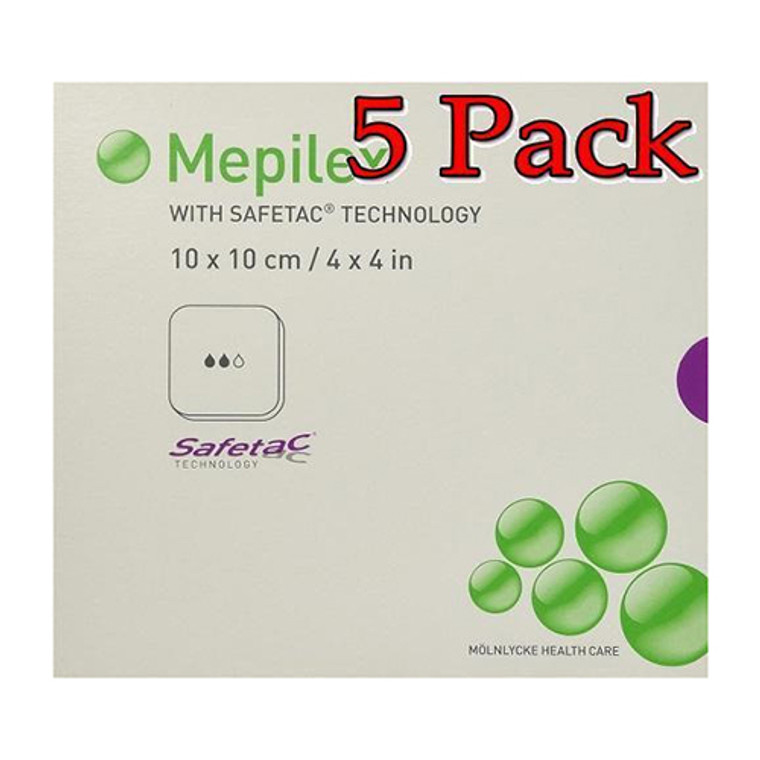 Mepilex Soft Silicone Foam Dressing 4"X4", 5 Pack