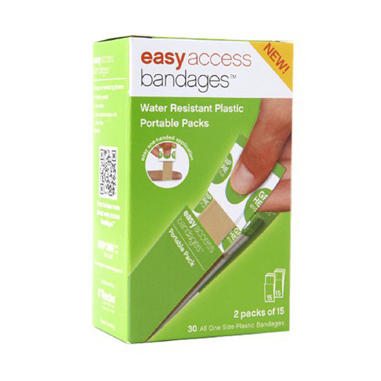 Easy Access Bandages Water Resistant Plastic Portable Packs, 3/4 X 3 Inches - 30 Ea
