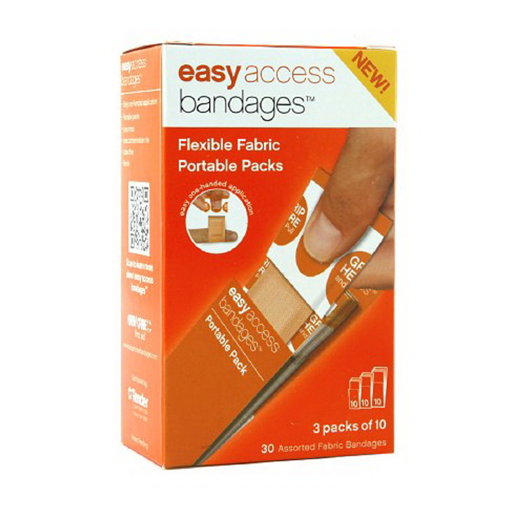 Easy Access Bandages Flexible Fabric Portable Packs, Assorted - 30 Ea