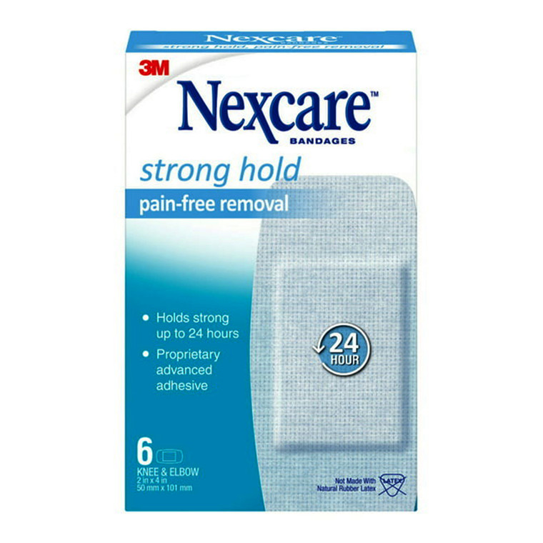 Nexcare Strong Hold Pain-Free Removal Bandages for Knee & Elbow, 6 Ea