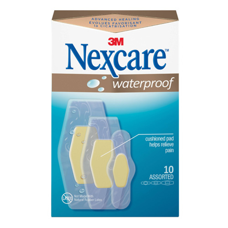 Nexcare Advanced Healing AWB10 Waterproof Bandages, Assorted Sizes, 10 Ea