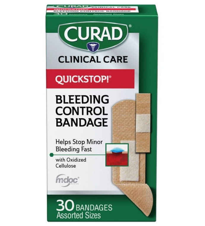 Curad Quickstop Instant Clotting Technology Flex Fabric Bandages Assorted, 30 Ea
