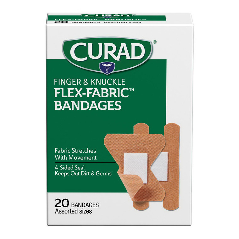 Curad Flex Fabric Fingertip and Knuckle Bandages for Flexible Protection of Finger Cuts 20Ea