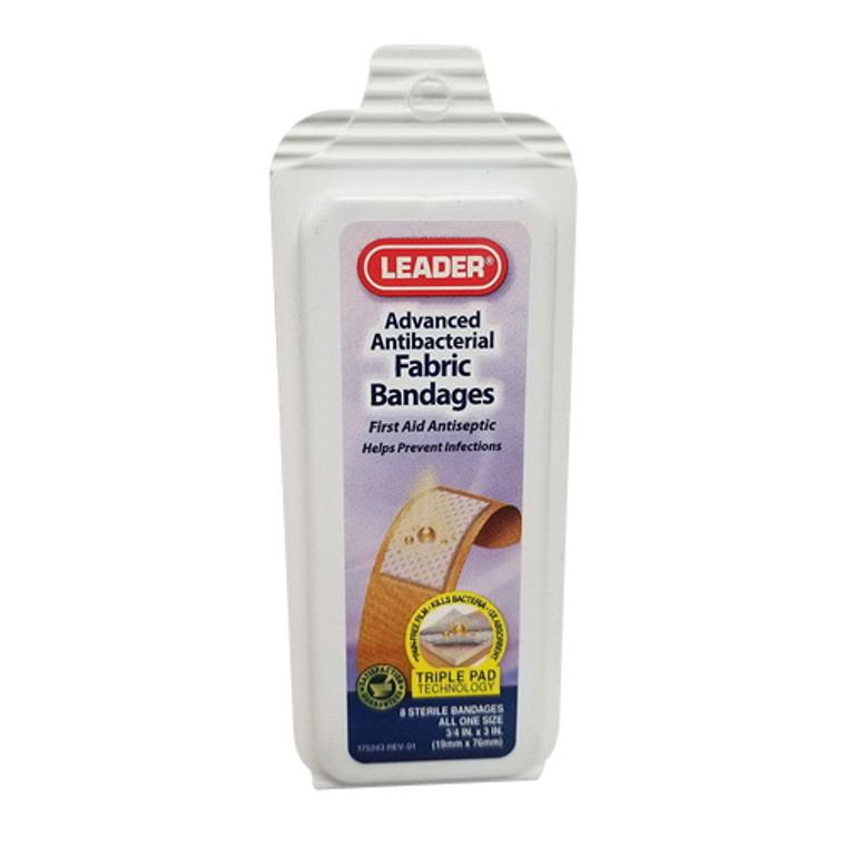 Leader Brand Advanced Antibacterial Fabric Bandages, Sterile, 8 Ea