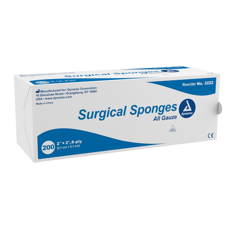 Dynarex Gauze Sponges Non-Sterile - 8 Ply 2 Inches X 2 Inches - 200 Ea