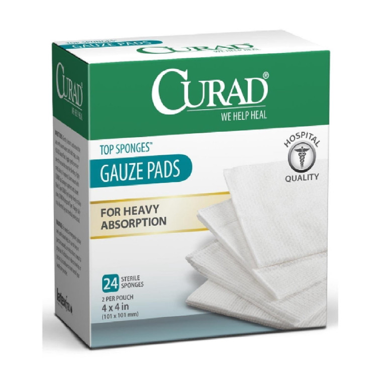 Curad Top Extra Absorbency Extra Cushioning Sponge For Larger Wounds, Size: 4 X 4 Inches, 24 Ea