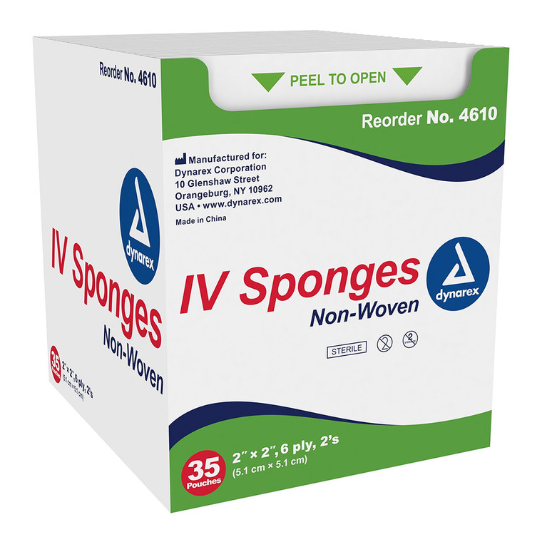 Dynarex Non Woven IV Sponges Sterile 2 in +?+? 2 in Pre Cut 6 Ply Gauze 35Ea