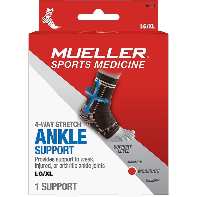 Mueller Moderate Support Level Reusable Large or X Large 4 Way Stretch Ankle Support, 1 Ea