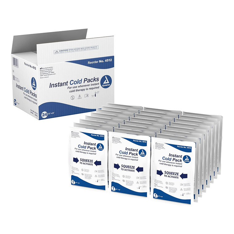 Dynarex Disposable Ice Instant Cold Packs for First Aid Swelling Joint and Muscle Pain 5 X 9 Inch 24Ea