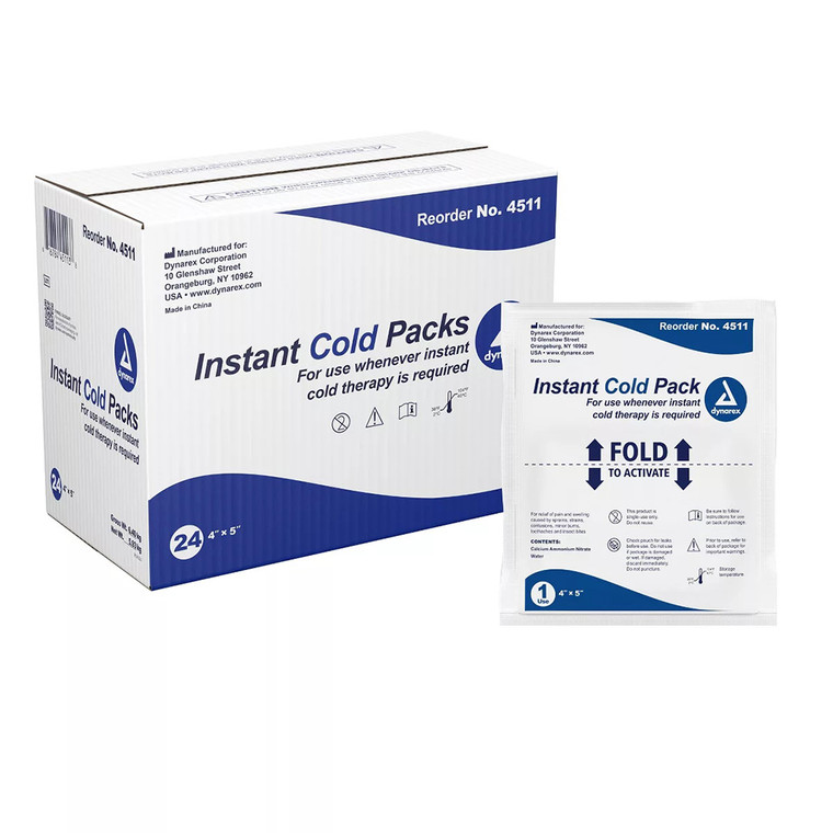 Dynarex Disposable Instant Cold Packs 4 Inches x 5 Inches for Injuries 24Ea