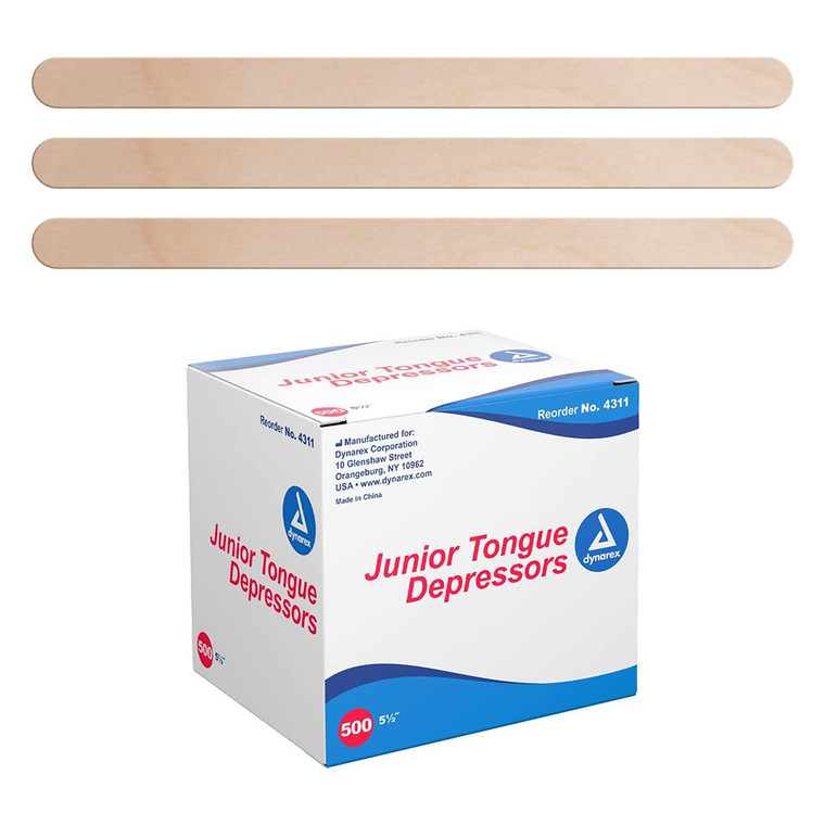 Dynarex 5?? Inches Junior Tongue Depressors Non Sterile for Throat Examination 500Ea