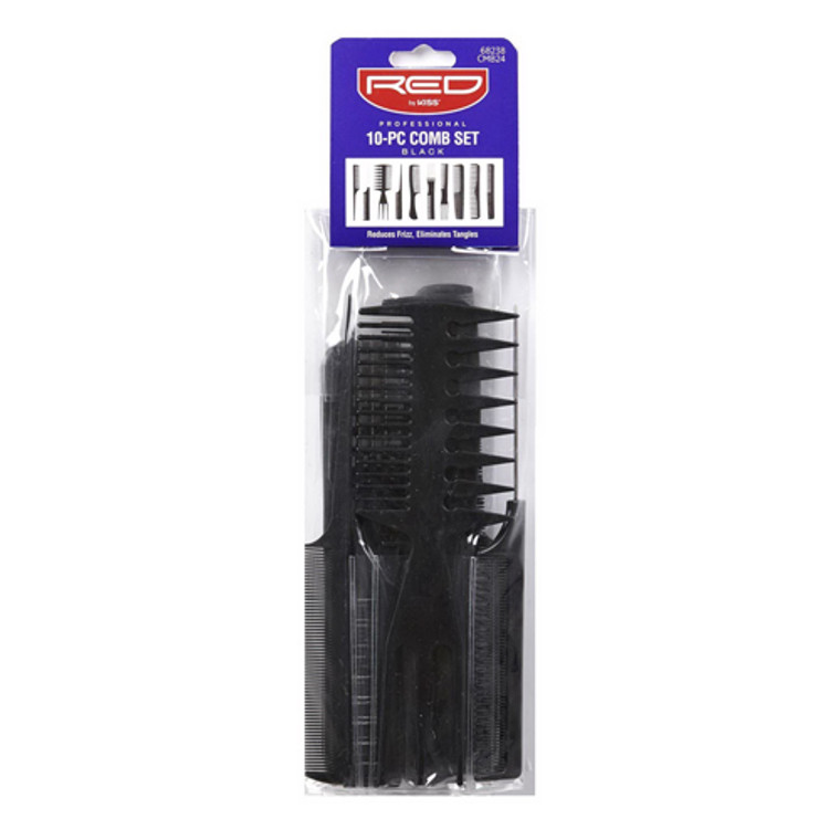 Kiss Red pro comb 10-piece set, black, 1 Pack