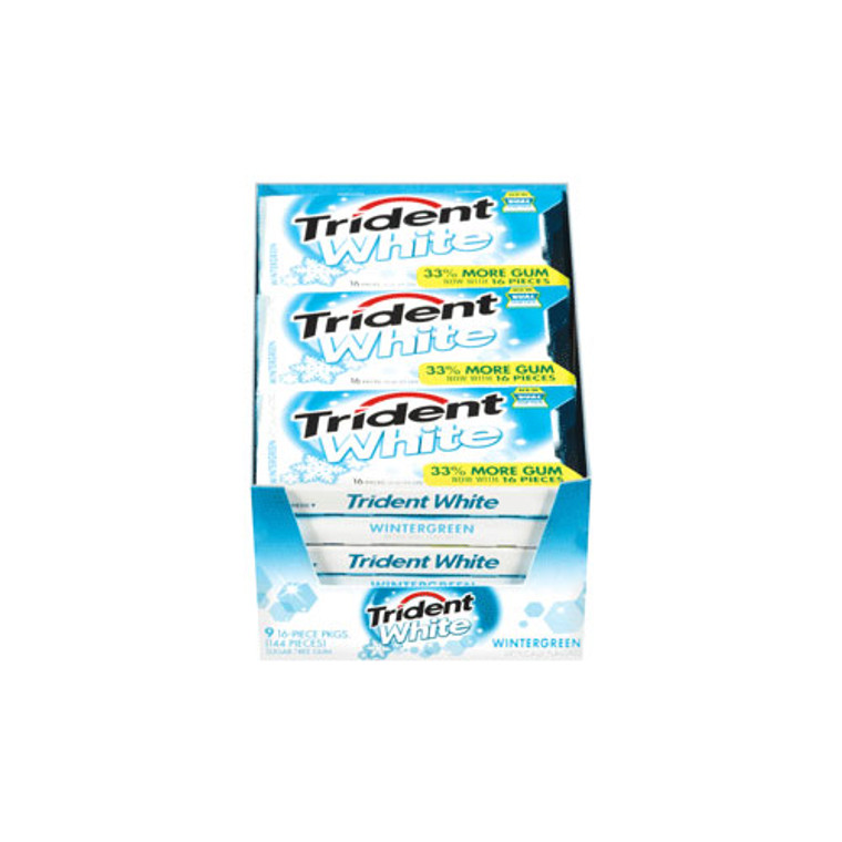 Trident White Sugar Free Gum, Wintergreen - 16 Gum Pieces in a pack, 9 Pack