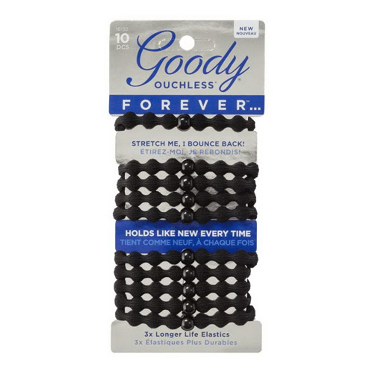Goody Ouchless Forever Elastics hair Ties, Black, 10 Ea