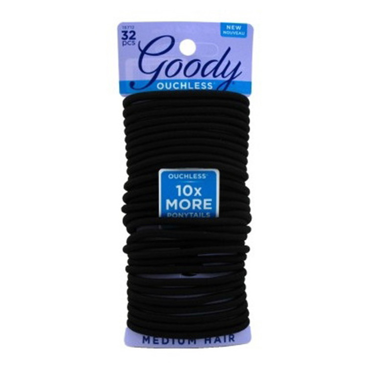 Goody Hair Womens Braided Hair Elastics 4mm for Medium Hair, Black, 32 Ea