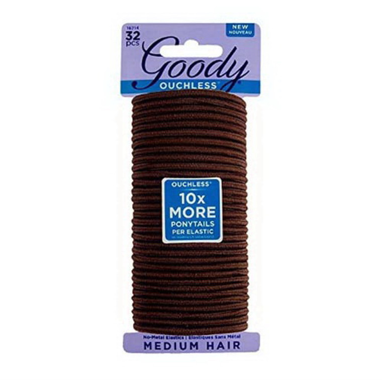 Goody Ouchless Womens Hair Braided Elastics Brown 4mm For Medium Hair, 32 Ea