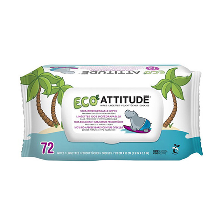 Attitude Eco Baby 100% Biodegradable Wipes, Unscented - 72 Ea