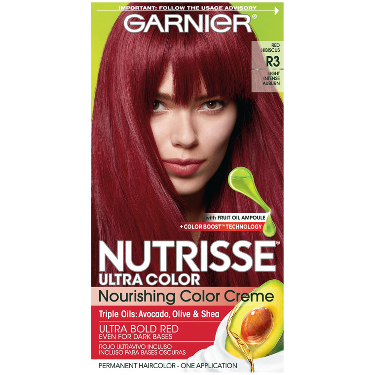 Garnier Nutrisse Ultra Color Nourishing Hair Color Creme, R3 Light Intense Auburn, 1 Ea
