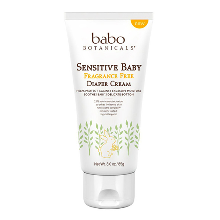 Babo Botanicals Sensitive Baby Zinc Fragrance Free Diaper Cream, 3 Oz