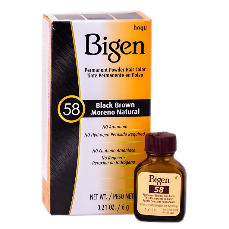 Bigen Permanent Powder Hair Color, 58 Black Brown, kit