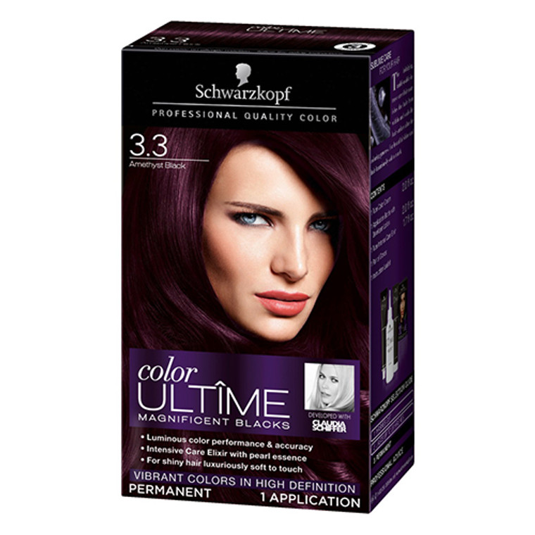 Schwarzkopf Color Ultime Magnificent Blacks Permanent Hair Color, 3.3 Amethyst Black, 1 Application