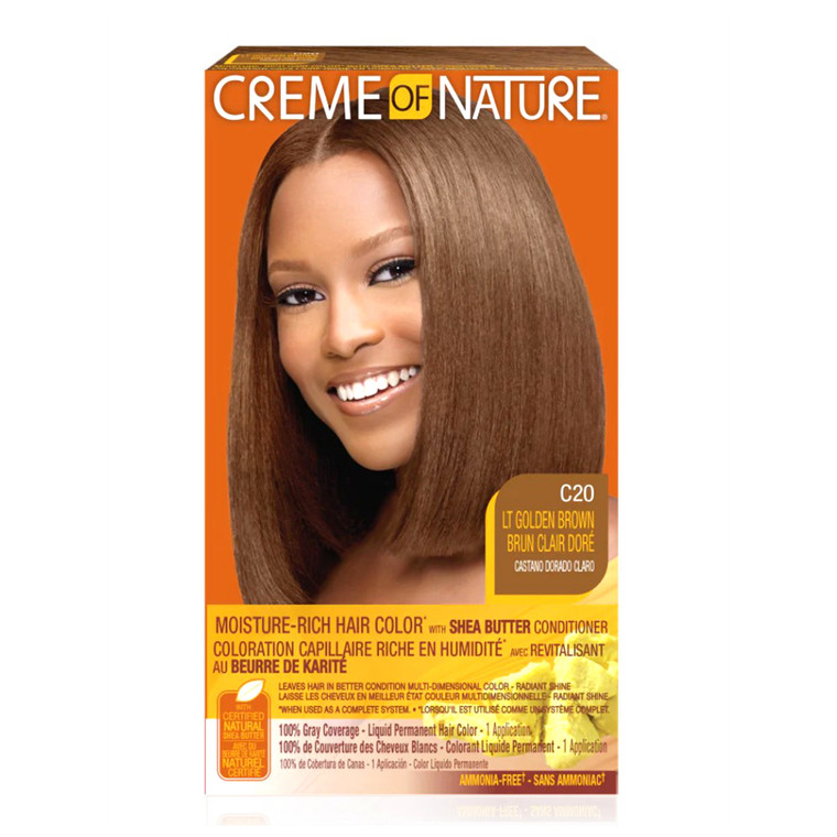 Creme of Nature C20 Light Golden Brown Hair Color with Shea Butter Conditioner for Long Lasting Color 1Ea