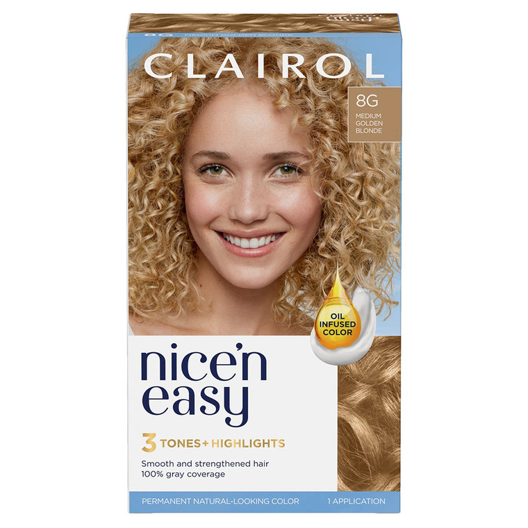 Clairol Nice N Easy 8G Medium Golden Blonde Permanent Hair Color for Natural Looking Gray Coverage 1Ea