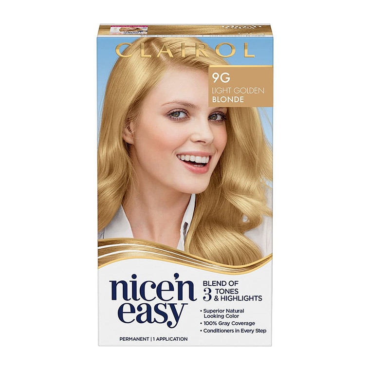 Clairol Nice N Easy 9G Light Golden Blonde Permanent Hair Color, 1 Kit