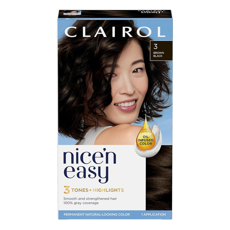 Clairol Nice N Easy 3 Brown Black Permanent Hair Dye for Gray Coverage and Deep Long Lasting Natural Color 1Ea