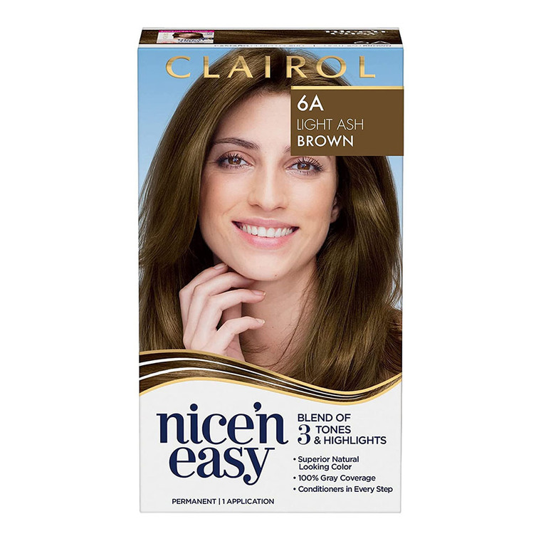 Clairol Nice N Easy 6A Light Ash Brown Permanent Hair Color for Gray Coverage and Long Lasting Cool Tone 1Ea