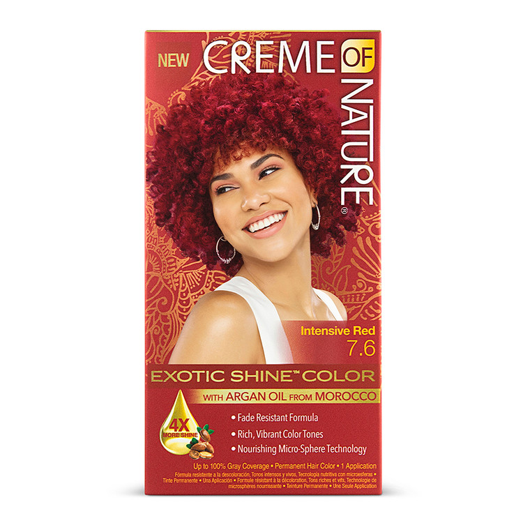 Creme of Nature Exotic Shine Permanent Hair Color With Argan Oil, Intensive Red 7.6, 1 Ea