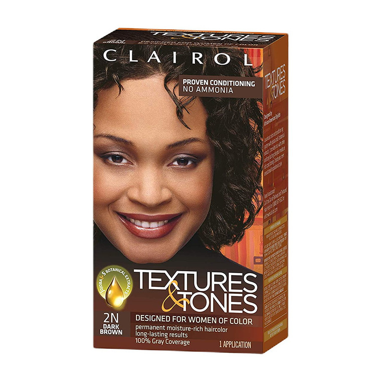 Clairol Textures and Tones 2N Dark Brown Permanent Moisture-Rich Haircolor, 1 Kit